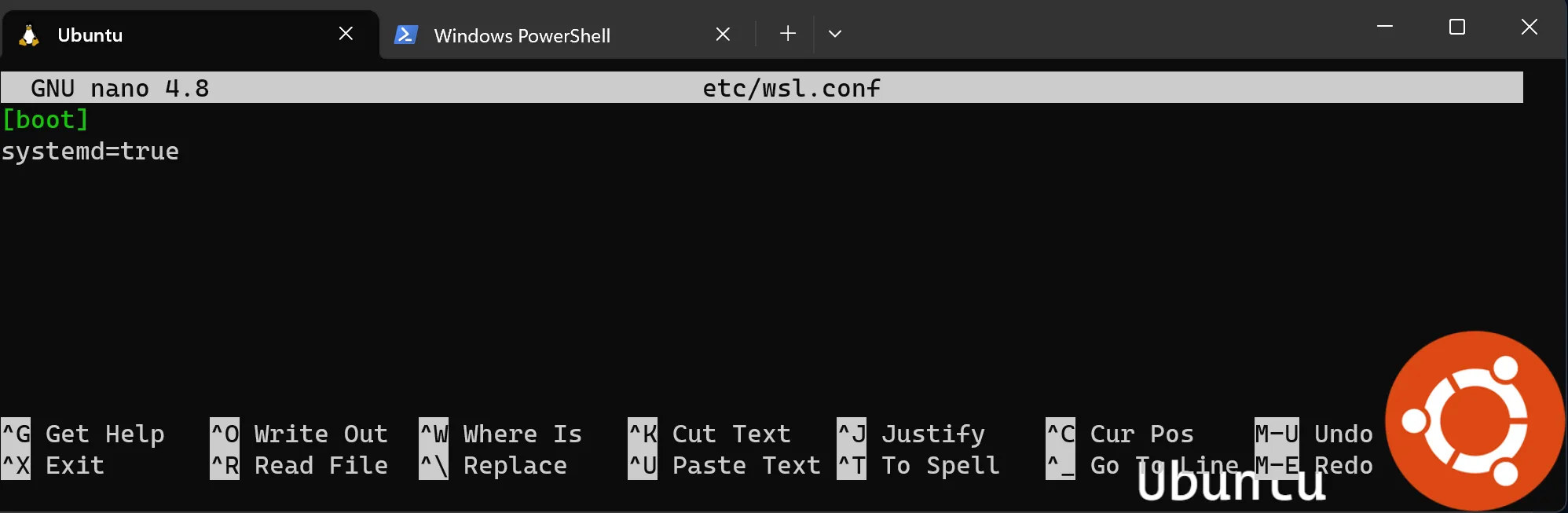 编辑 wsl.conf