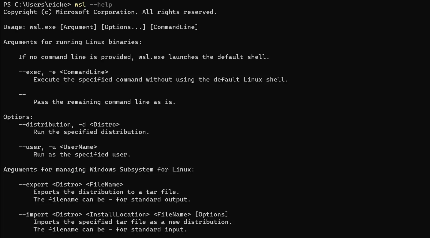 wsl --help 导出导入
