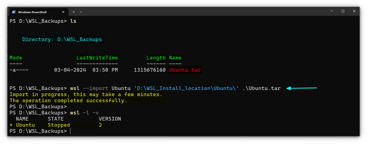 wsl --list --verbose